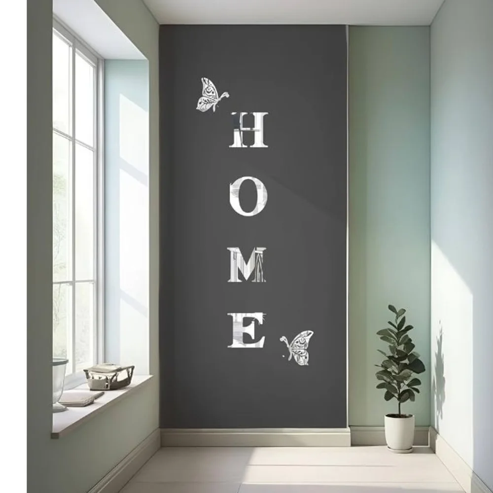 Elegant Silver 'HOME' Wall Art with Butterfly Accents
